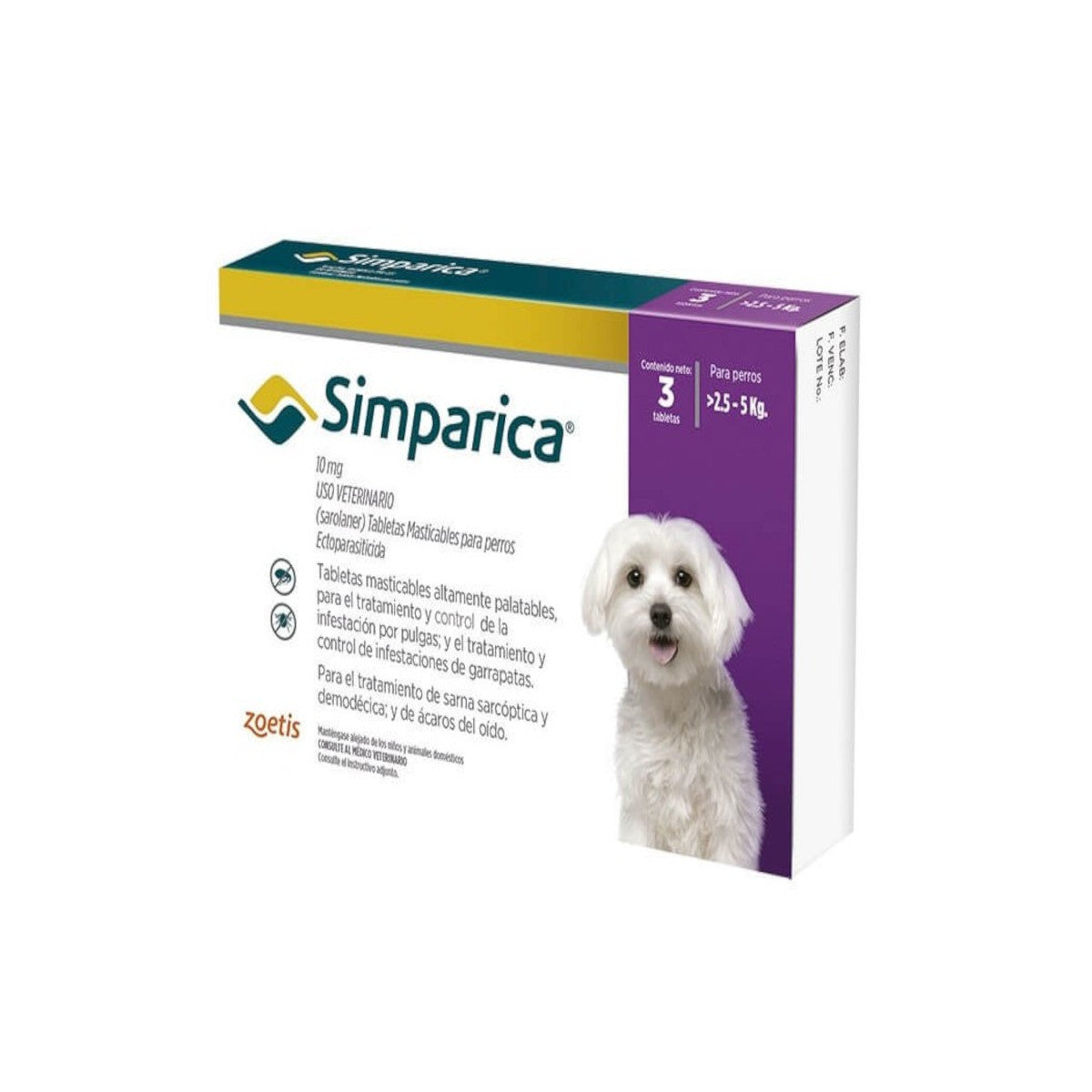 Simparica 2.5 a 5 kg 3 comprimidos – Antiparasitario Antipulgas y Garrapatas para Perros